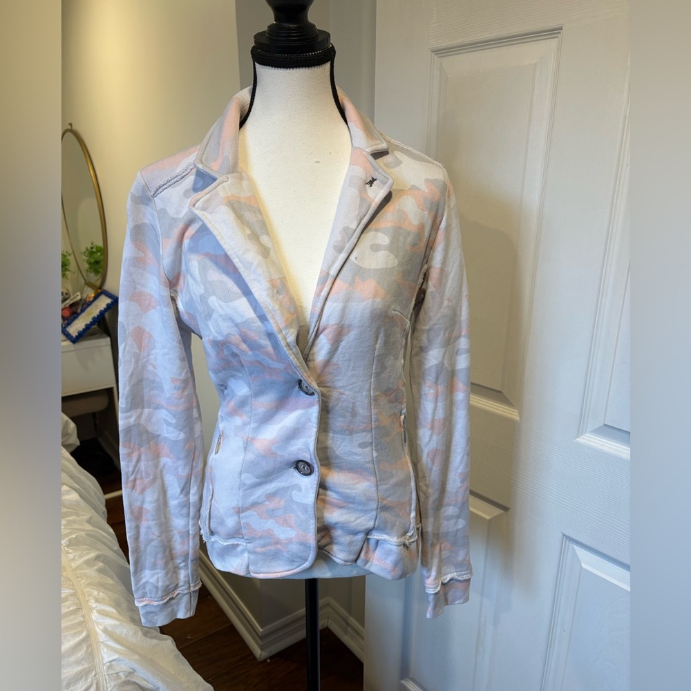 Freida & Freddies Pink Camo Knit Blazer Jacket Stretch Size M Euro 38